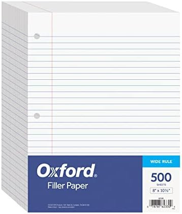 Oxford Filler Paper, 8 x 10-1/2 Inch Wide Ruled Paper, 3 Hole Punch, Loose Leaf Notebook Paper fo... | Amazon (US)