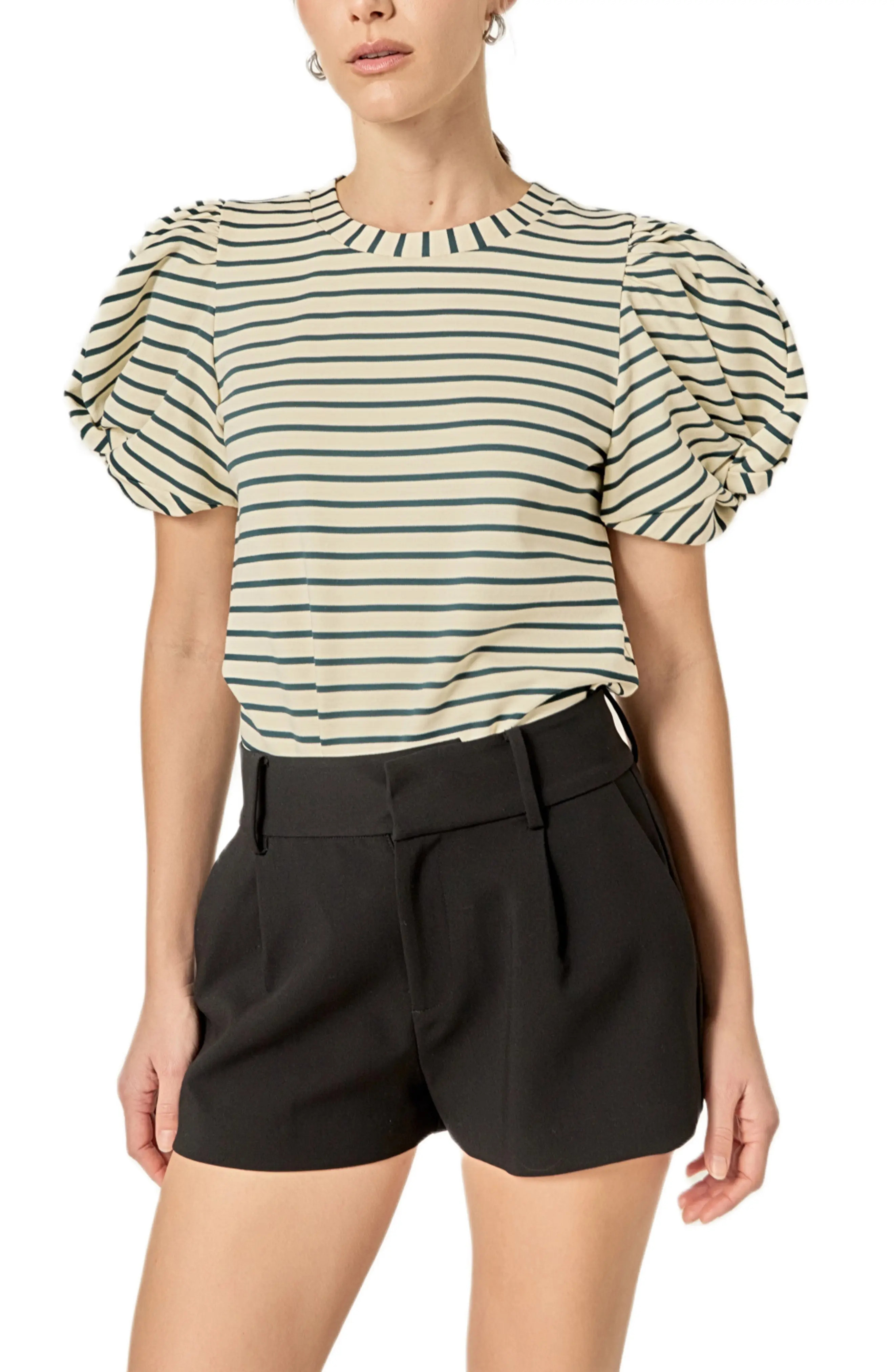 English Factory Puff Sleeve Stripe T-Shirt (Women) | Nordstrom | Nordstrom