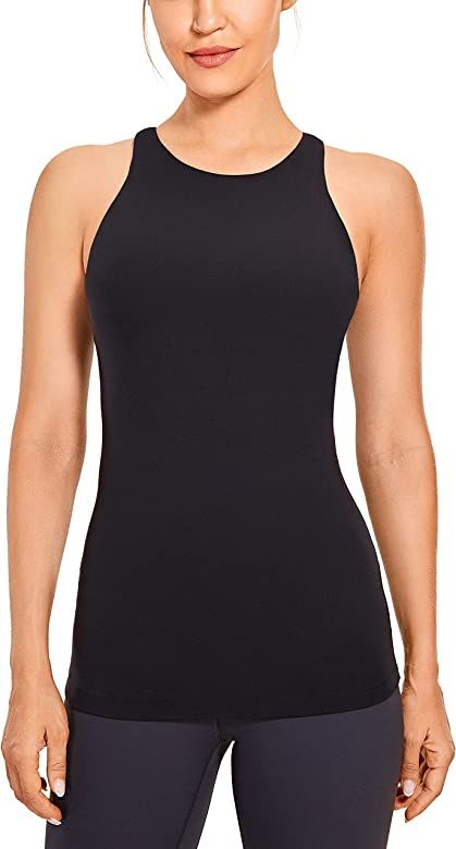 CRZ YOGA Womens High Neck Workout Tank Tops - with Built-in Shelf Bra Racerback Athletic Sports Shir | Amazon (US)