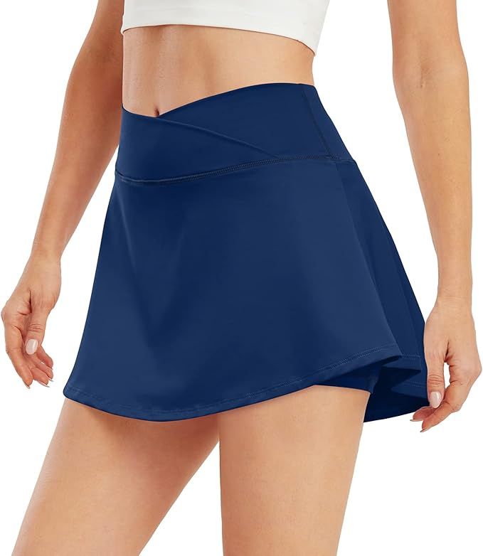 ED3SIZE Women's Crossover Tennis Skirts with Pockets High Waisted Athletic Golf Skorts Skirts | Amazon (US)
