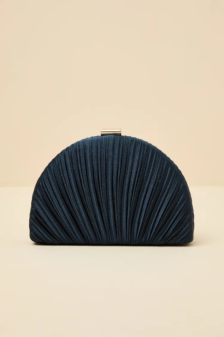 Pleat Perfection Navy Satin Pleated Hard Clutch | Lulus