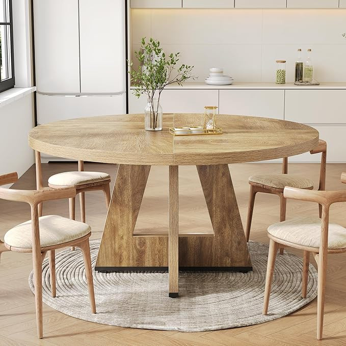LITTLE TREE Round Dining Table for 4-6 People, 47 Inches Dining Room Table with Wooden Pedestal B... | Amazon (US)