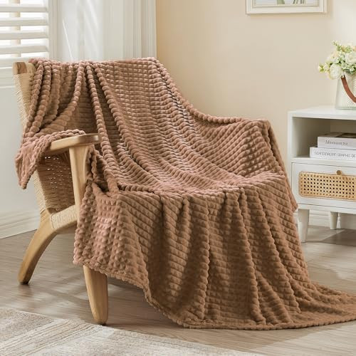 EMME Soft Fleece Brown Throw Blanket for Couch Luxury Flannel for Bed Sofa Chair, Plush, Warm and Cozy Blanket with Geometric Grid Design (Brown, 50'' x 60'') | Amazon (US)