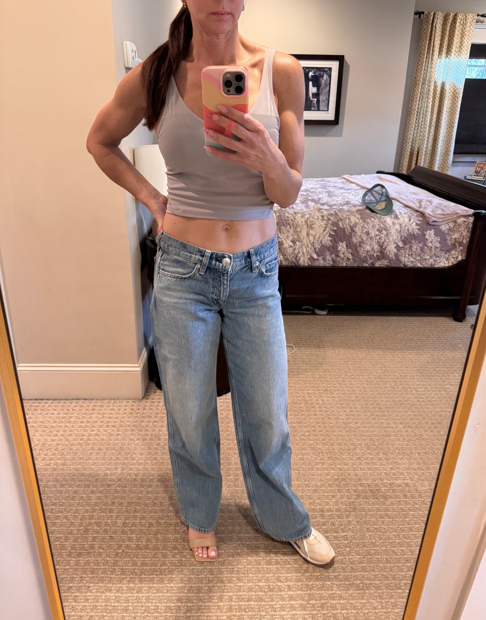 Perfect low rise jeans. Size down if in between they are 100% cotton and will stretch with wear. They look great with sneakers and heels. ￼

#LTKootd #LTKmomlife #LTKOver40