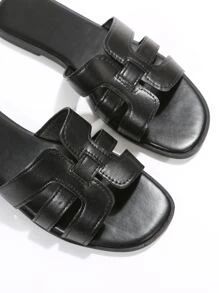 Women Braided Detail Slide Sandals, Elegant Black Slide Sandals SKU: sx2212196437680722(4 Reviews... | SHEIN