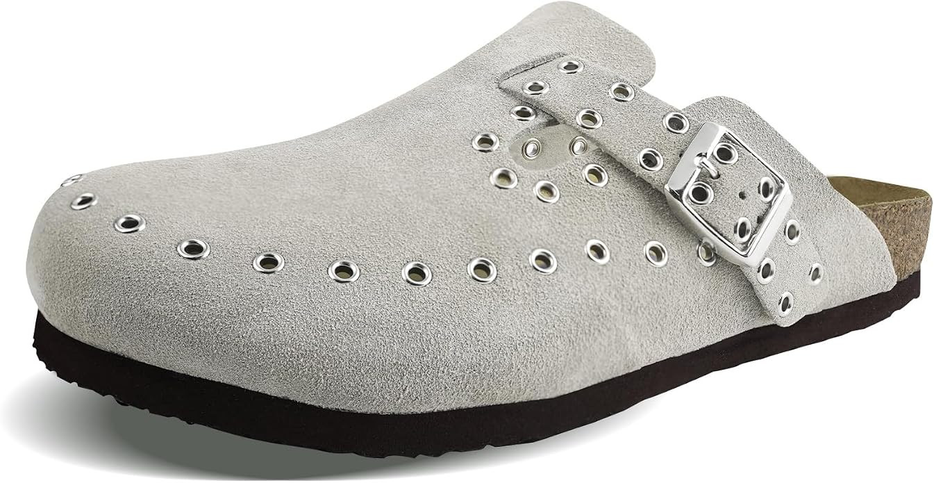 Women's Suede Clogs Leather Mules Cork Footbed Rivet Potato Shoes with Arch Support Men's Comfort... | Amazon (US)