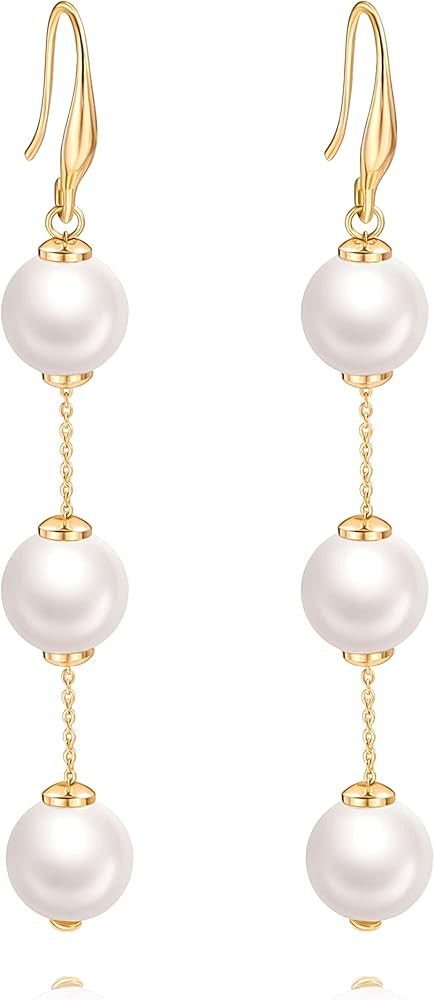 Long Pearl Dangle Earrings for Women 18K Gold Plated Long Dangle Drop Earrings Metal Chain Earrin... | Amazon (US)