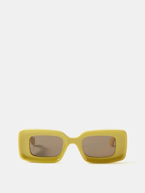 Loewe Eyewear - Rectangular Acetate Sunglasses - Womens - Yellow | Matches (US)