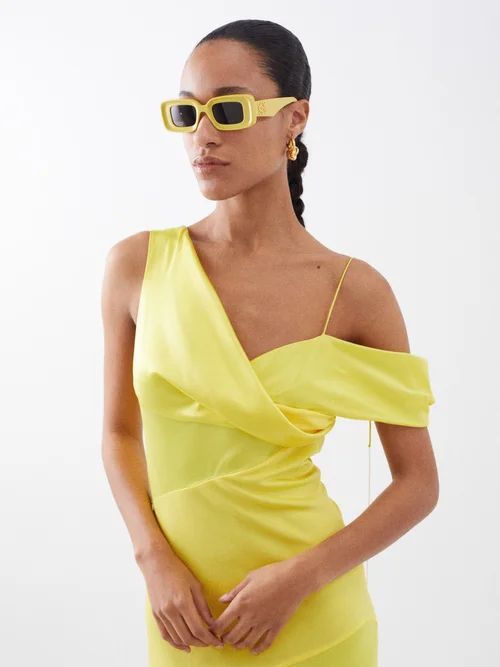 Loewe Eyewear - Rectangular Acetate Sunglasses - Womens - Yellow | Matches (US)