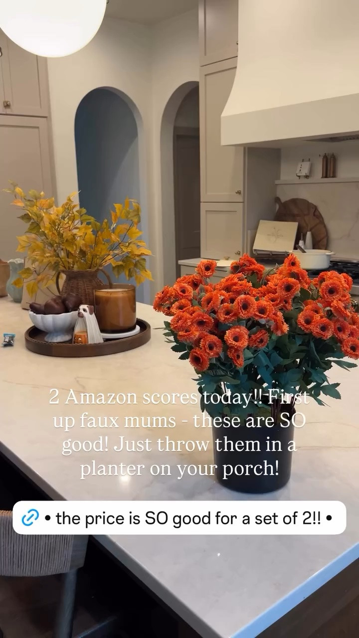 2 Amazon scores today!! First up faux mums - these are SO good! Just throw them in a planter on your porch!