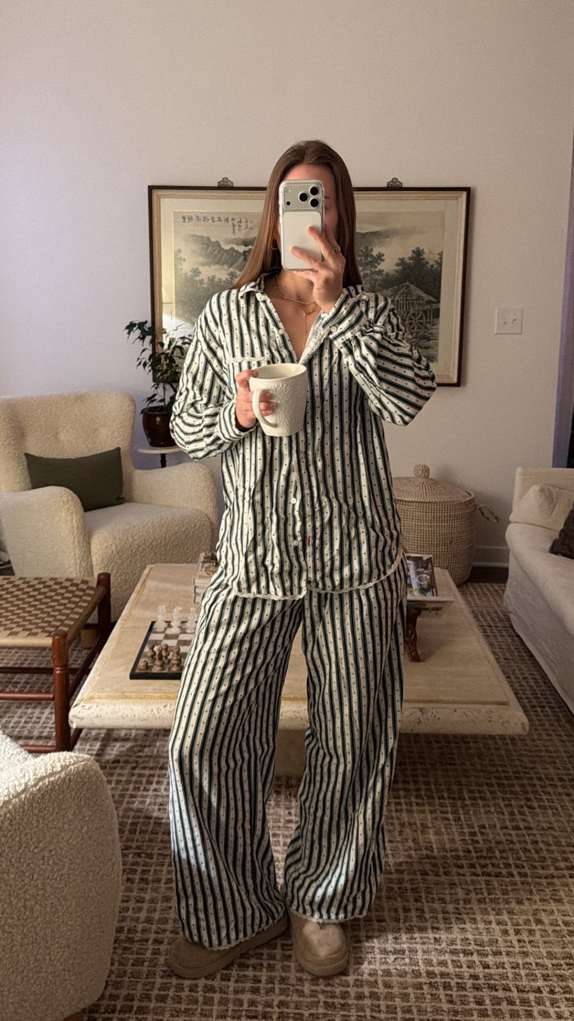 1/29/26 Cozy morning PJ moment 🤍 Wearing my green and white striped pajama set from Aerie — soft, breathable, and perfect for slow mornings at home. Linking the full set here 

#LTKgrwm #LTKootd #LTKmorningroutine