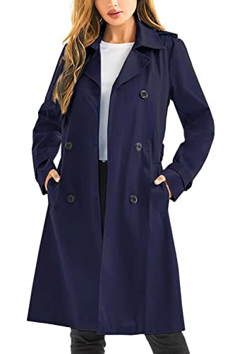 FARVALUE Women's Waterproof Trench Coat Long Double Breasted Windbreaker Classic Belted Lapel Overcoat with Removable Hood Navy XX-Large | Amazon (US)