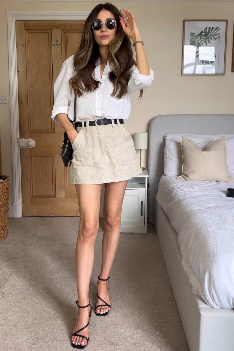 Summer evening drinks outfit, linen skort, linen skirt, linen shirt, black strappy heels, safari vibes ✨ 

#LTKuk #LTKeurope #LTKsummer