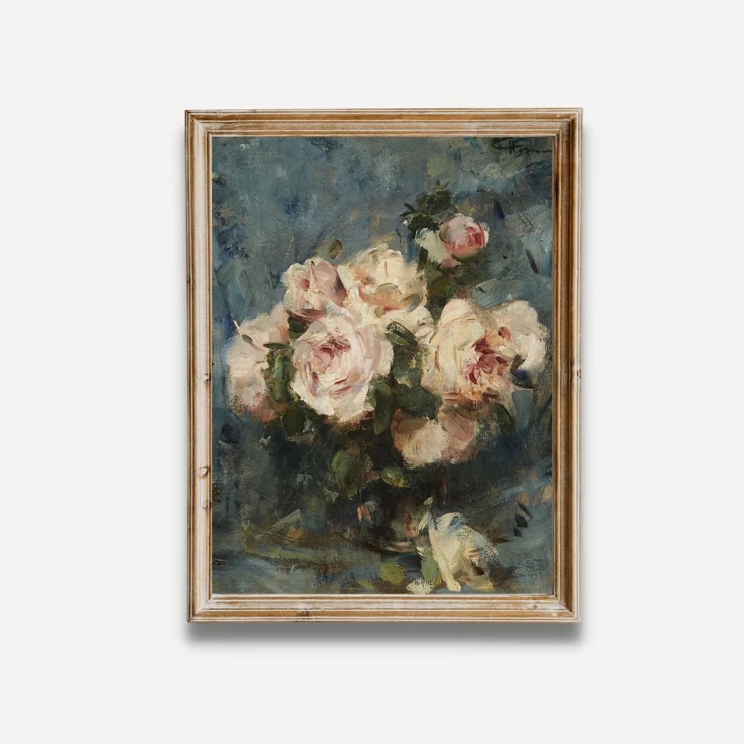 Mailed Print Vintage Still Life With Roses Antique Floral Painting Moody Rustic Print Oil Paintin... | Etsy (US)