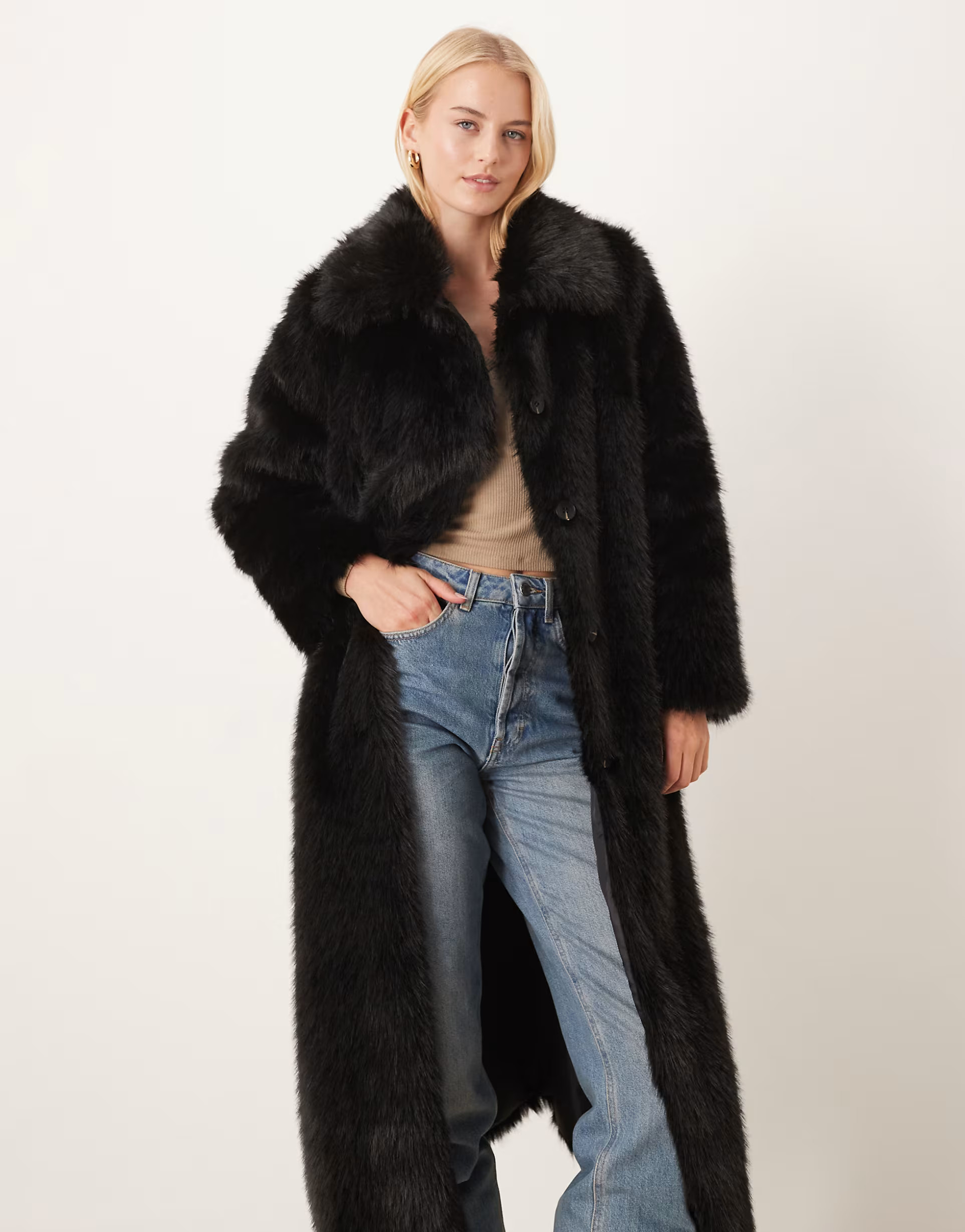 ASOS DESIGN Tall – Longline-Automantel aus Kunstpelz in Schwarz mit Blende | ASOS | ASOS (Global)