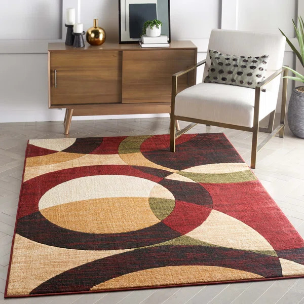 Bingo Red Modern Geometric Rug | Wayfair North America