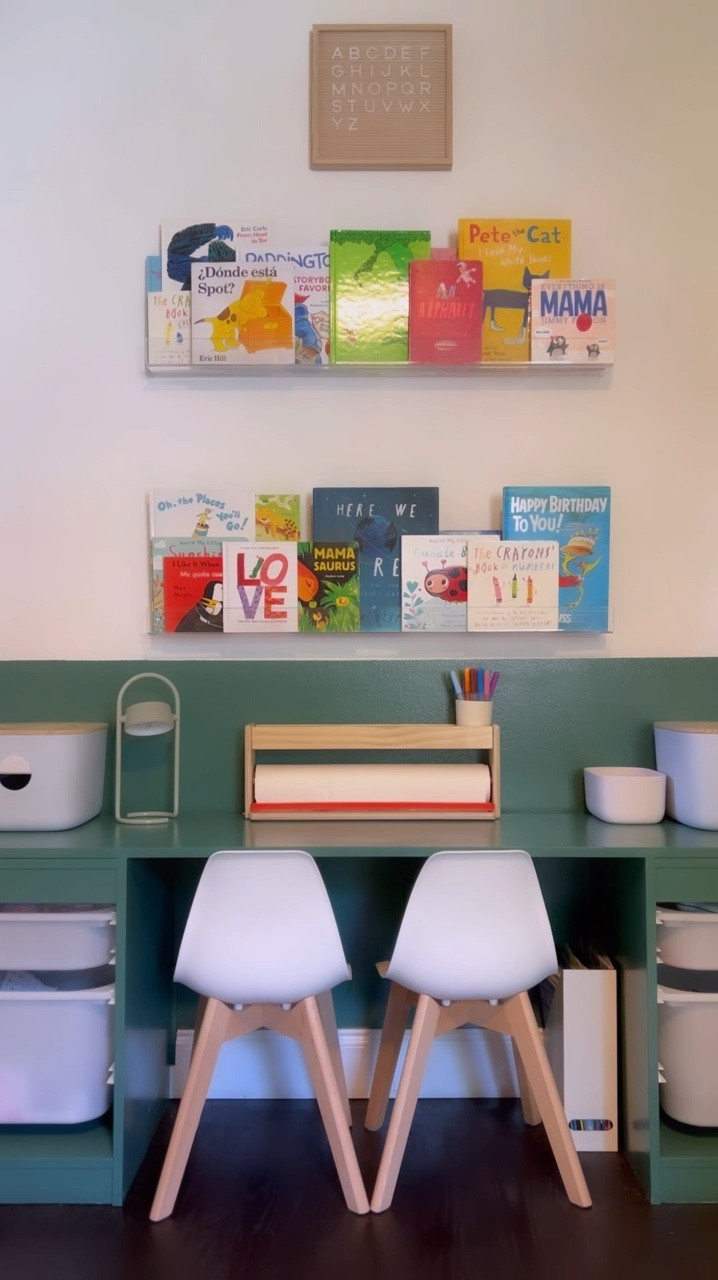 What do you get when you combine IKEA TROFAST storage with a long tabletop? A super cute kids workspace! 🖍️
Just add paint for a little flair. 🎨✨ #arguetaabode 

#LTKHome #LTKFindsUnder100 #LTKKids