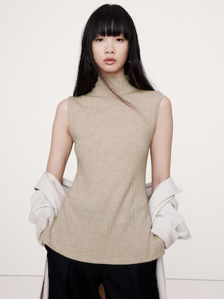 Ribbed Merino Mock-Neck Tank | Banana Republic (US)