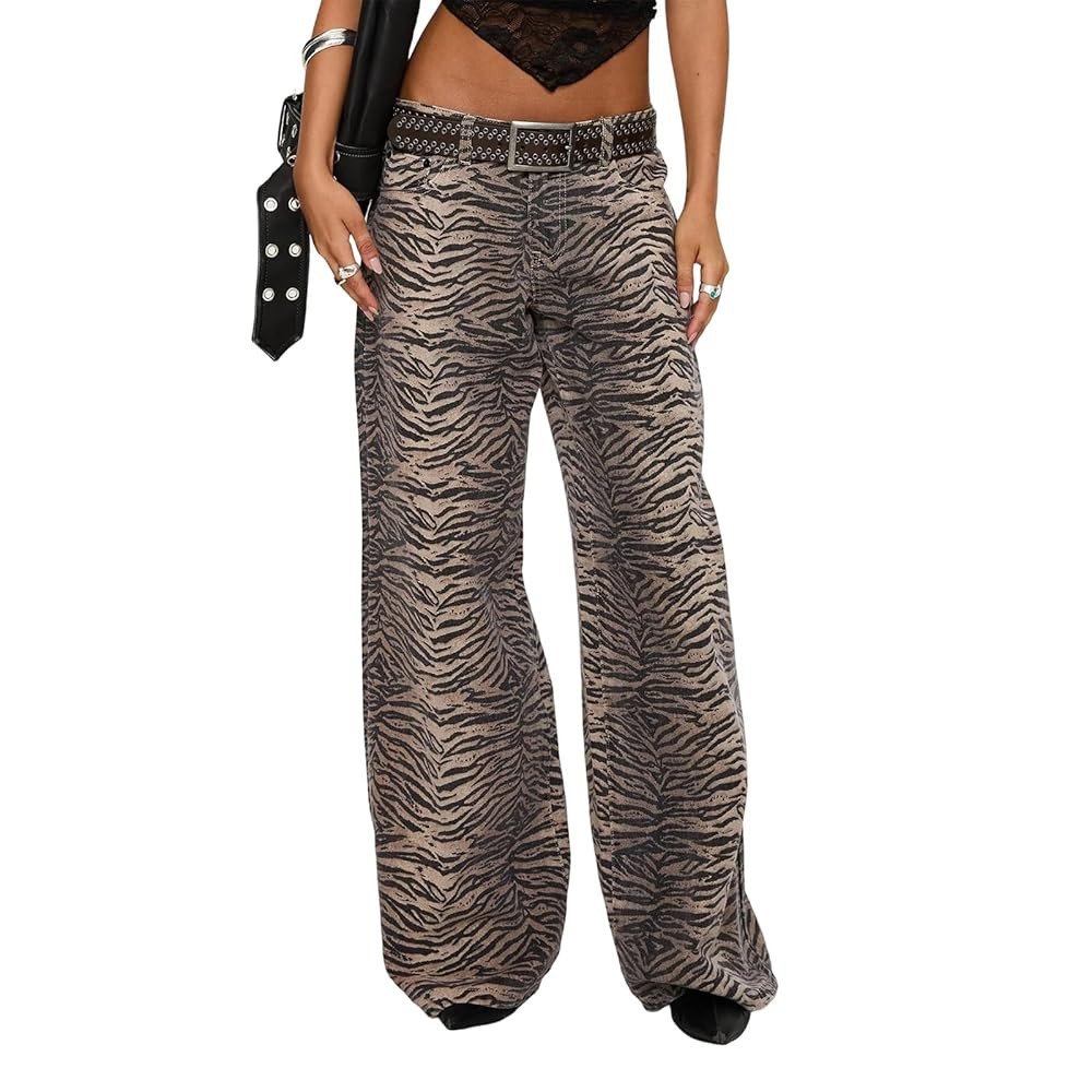 Women's Tiger Print Wide Leg Jeans - Casual Loose Denim Pants for Daily Wear | Amazon (US)