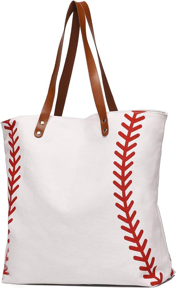I IHAYNER Large Baseball Tote Bag Sports Printing Utility Top Handle Shoulder Bag Canvas Sport Tr... | Amazon (US)