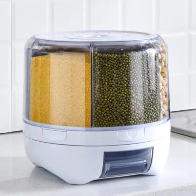 20Lbs Large Grain Dispenser 360°Rotating Rice Food Dispenser 6 Grids Rice Container Rotatable Beans Containers Storage With Sealed Lid For Peanut Barl | Wayfair North America
