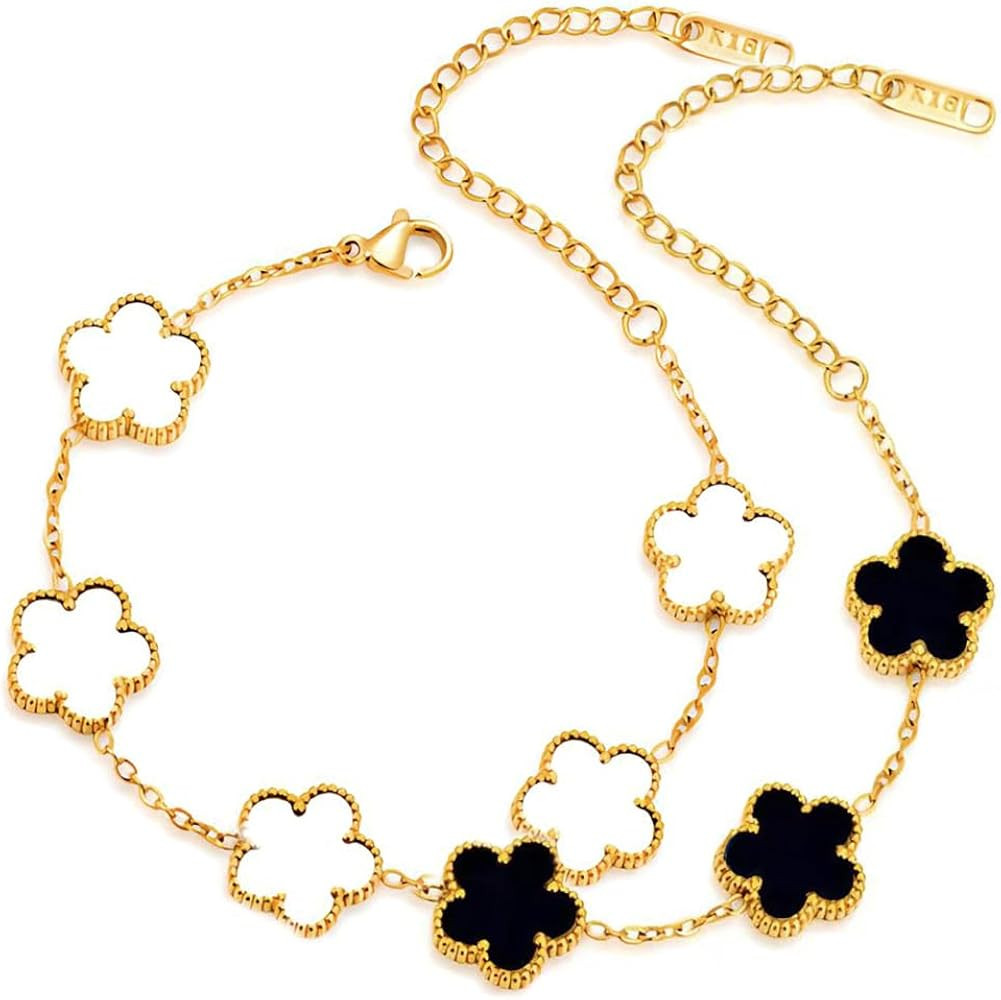 FLY FEI 18K Gold-Plated Four Leaf Clover Bracelet for Women,Adjustable lucky Bracelet Set Jewelry... | Amazon (US)