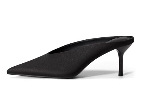 Coutgo Womens High Heels Mules Closed Pointed Toe Slide Sandals Slip On Summer Dress Shoes, Satin Black, Size 8.5 | Amazon (US)