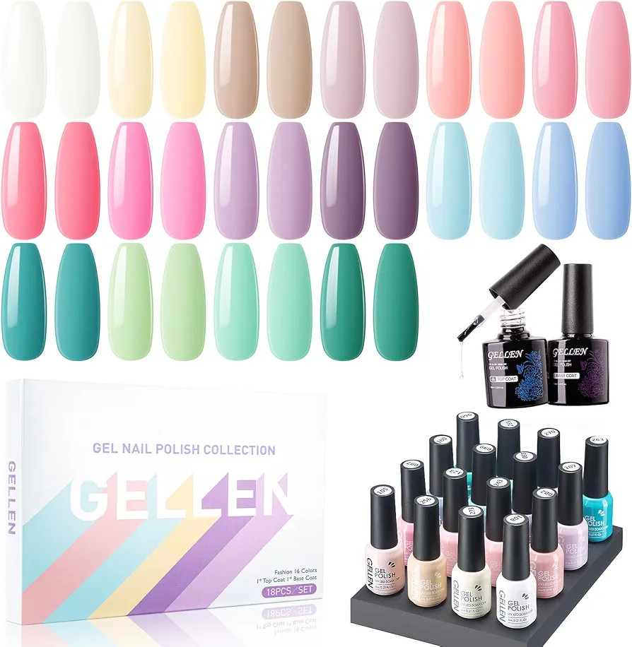 Gellen Gel Nail Polish, 16 Colors Gel Nail Polish Set, Soak off Uv Gel Polish Set, Pastel Colors ... | Amazon (US)