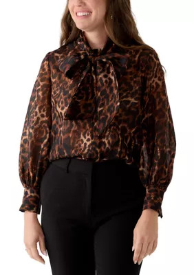 Petite Raglan Sleeve Tie Neck Blouse | Belk