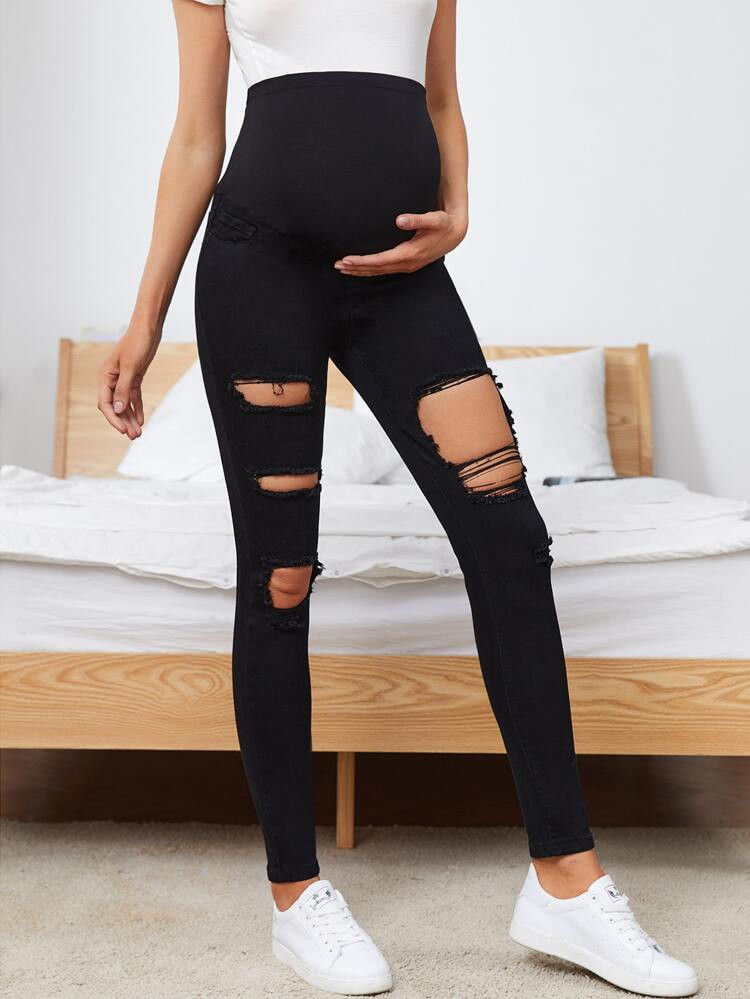 Maternity Ripped Detail Skinny Jeans | SHEIN