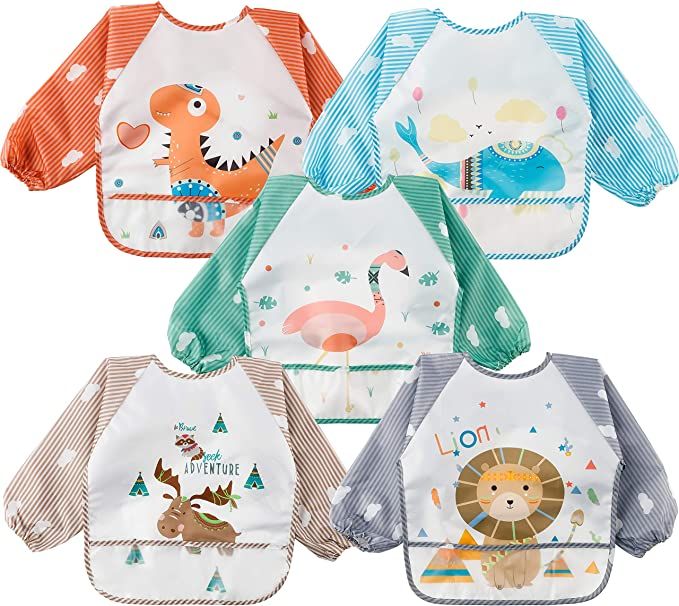 R HORSE 5Pcs Long Sleeved Bib for Babies Toddlers Waterproof Sleeved Bib with Great Capacity Pock... | Amazon (US)