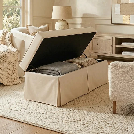 My Texas House Clementine Upholstered Skirted Bench, Taupe | Walmart (US)