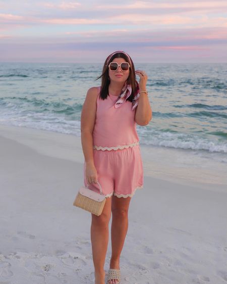If you’re not one to see the world through rose colored glasses, just put on any old pair and plant yourself on the sand at sunset. 
Instant mood boost. 
Instant gratitude. 
Instant inspiration. 
Truly makes you feel like the possibilities are endless! 

The ric rac detail is spring style perfection! 😍 
wearing large here — my usual size --and the shorts might have room to size down 

#vacationstyle #resortwear #ootd #pinkootd #pinkoutfit 

#LTKfindsunder50 #LTKover40 #LTKtravel