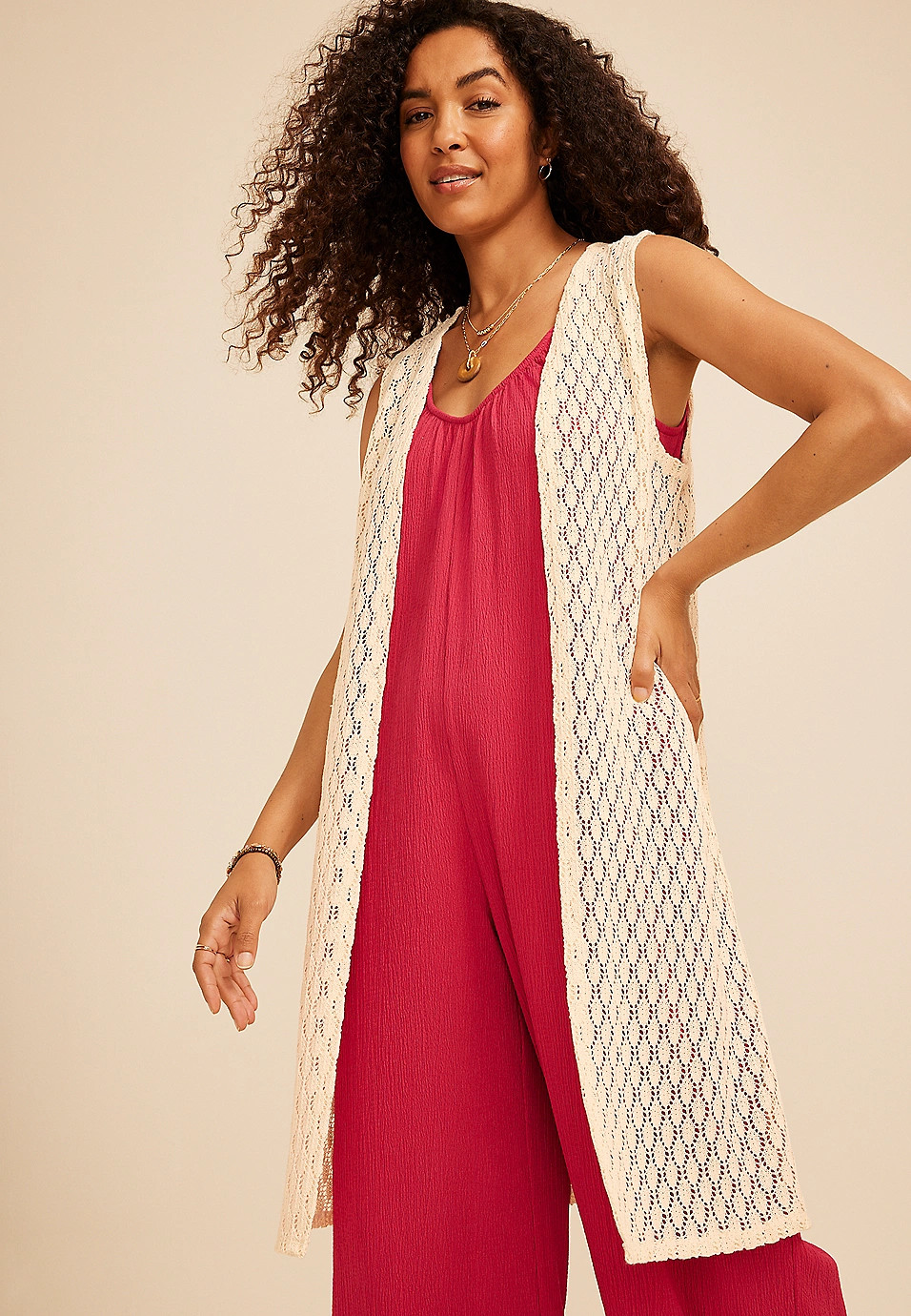 Crochet Duster Length Open Front Vest | Maurices