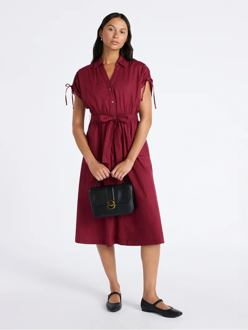 Time and Tru Women's Tie Front Button Down Shirt Dress, Sizes XS-XXXL | Walmart (US)