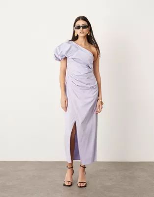 ASOS EDITION one shoulder ruched maxi dress in lilac | ASOS (Global)