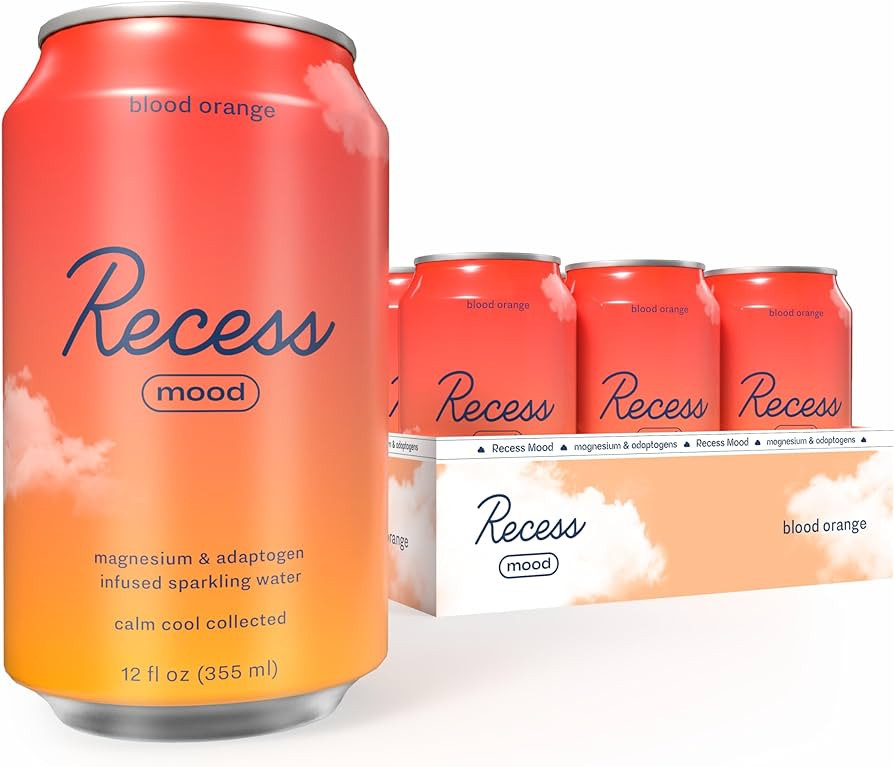 Recess Mood Magnesium & Adaptogen Drink, Relaxation Beverage, 12 ounce (Blood Orange, 12 pack) | Amazon (US)