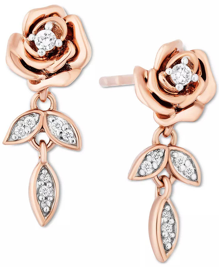 Diamond Belle Flower Drop Earrings (1/10 ct. t.w.) in 14k Rose Gold | Macys (US)