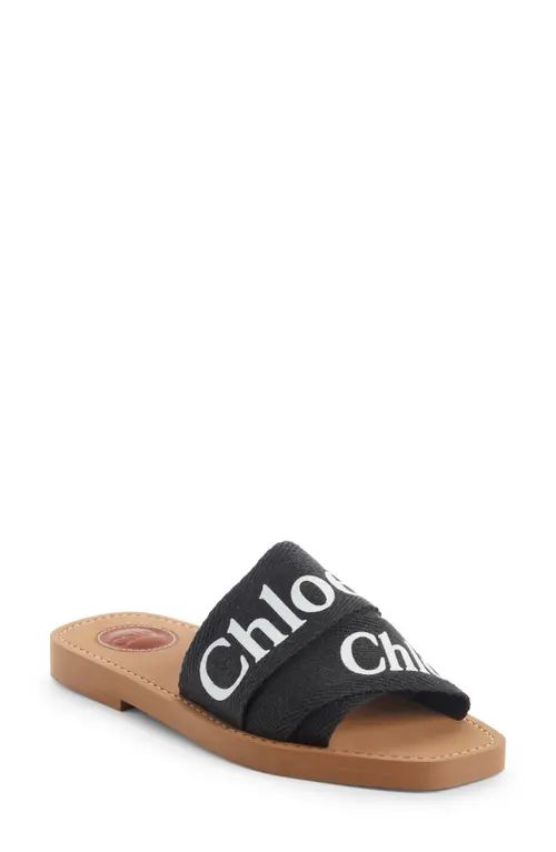 Chloé Woody Logo Slide Sandal in Black at Nordstrom, Size 7Us | Nordstrom