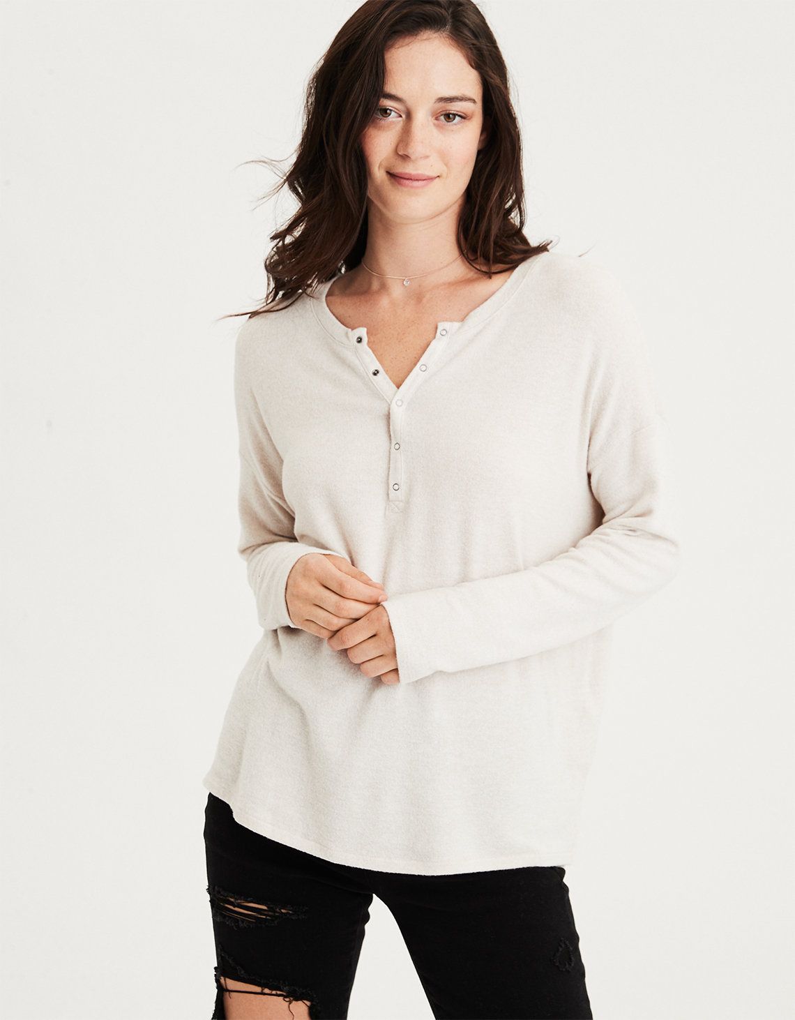 AE Soft & Sexy Plush Henley, Sand | American Eagle Outfitters (US & CA)