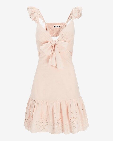 Eyelet Embroidered Tie Front Cutout Dress | Express