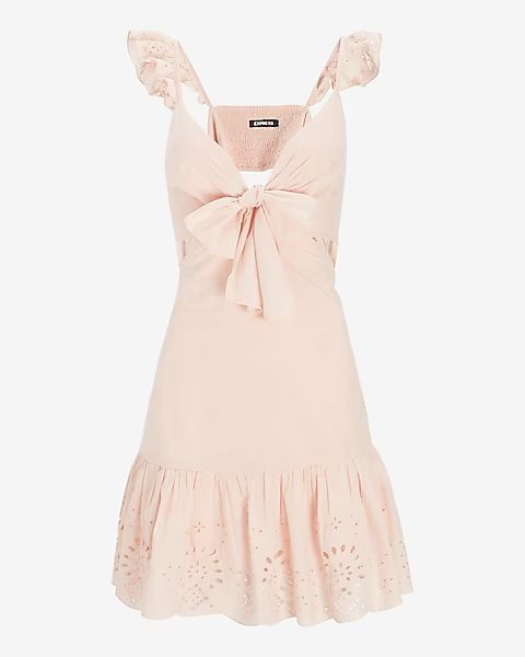 Eyelet Embroidered Tie Front Cutout Dress | Express