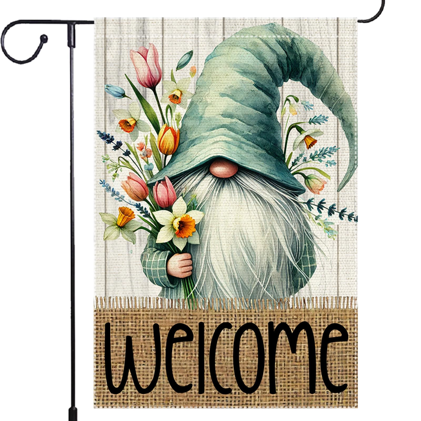 Welcome Spring Garden Flag 12x18 inch Burlap Double Sided Gnome Colorful Floral Small Summer Gard... | Amazon (US)