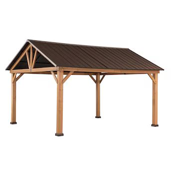 Sunjoy 13-ft x 11-ft Brown Wood Rectangle Gazebo with Steel Roof | Lowe's