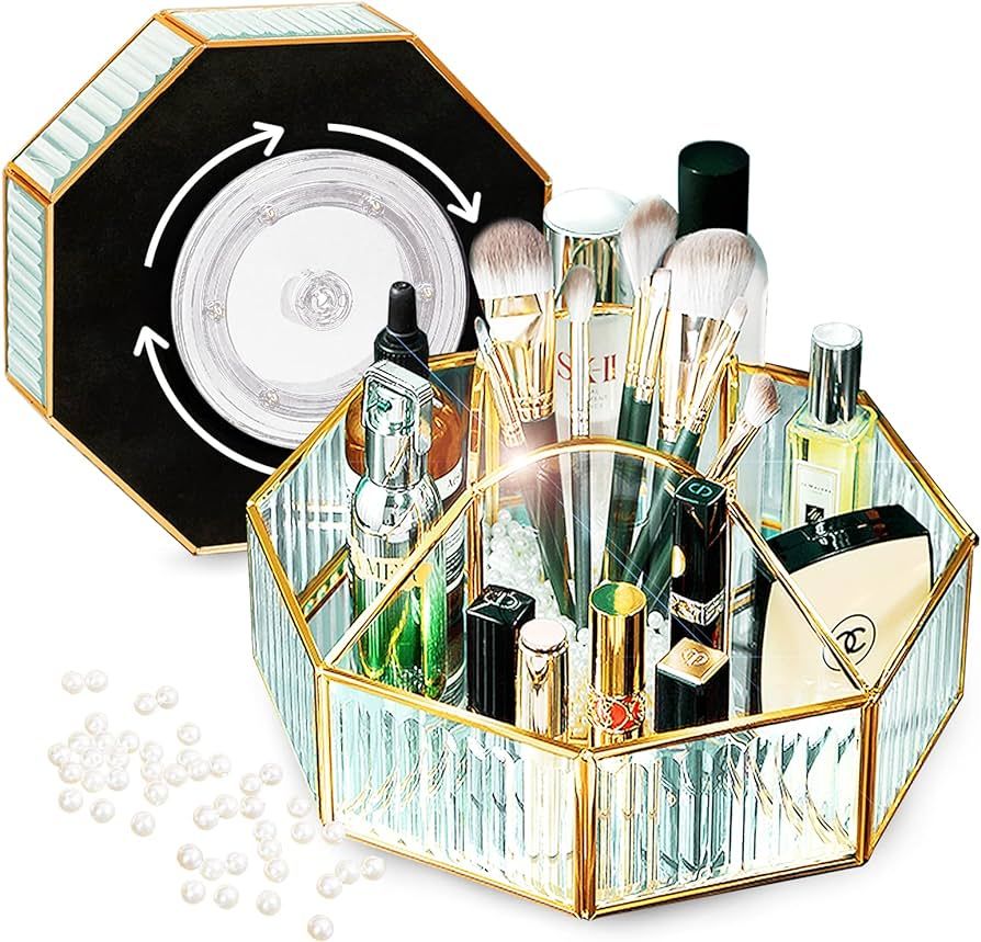 Rotating organizer 360 makeup rotating organizer,luxury Tempered Glass dressing table Makeup Brus... | Amazon (US)