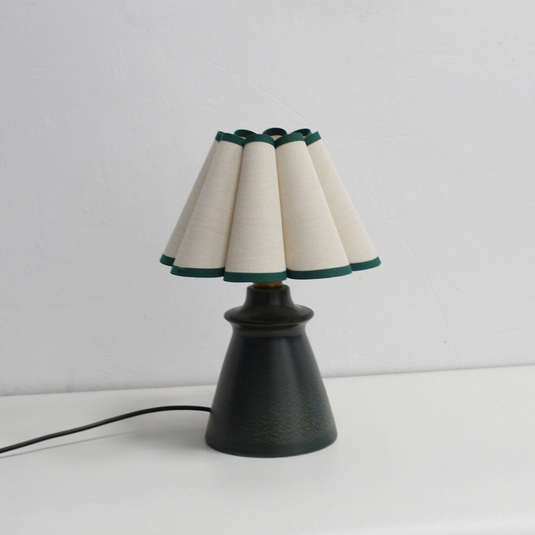 Duzy Handmade Scallop Shape Oatmeal Color Fabric and Ceramic Base Lamp for Home Decor 5, 110-240v... | Etsy (US)