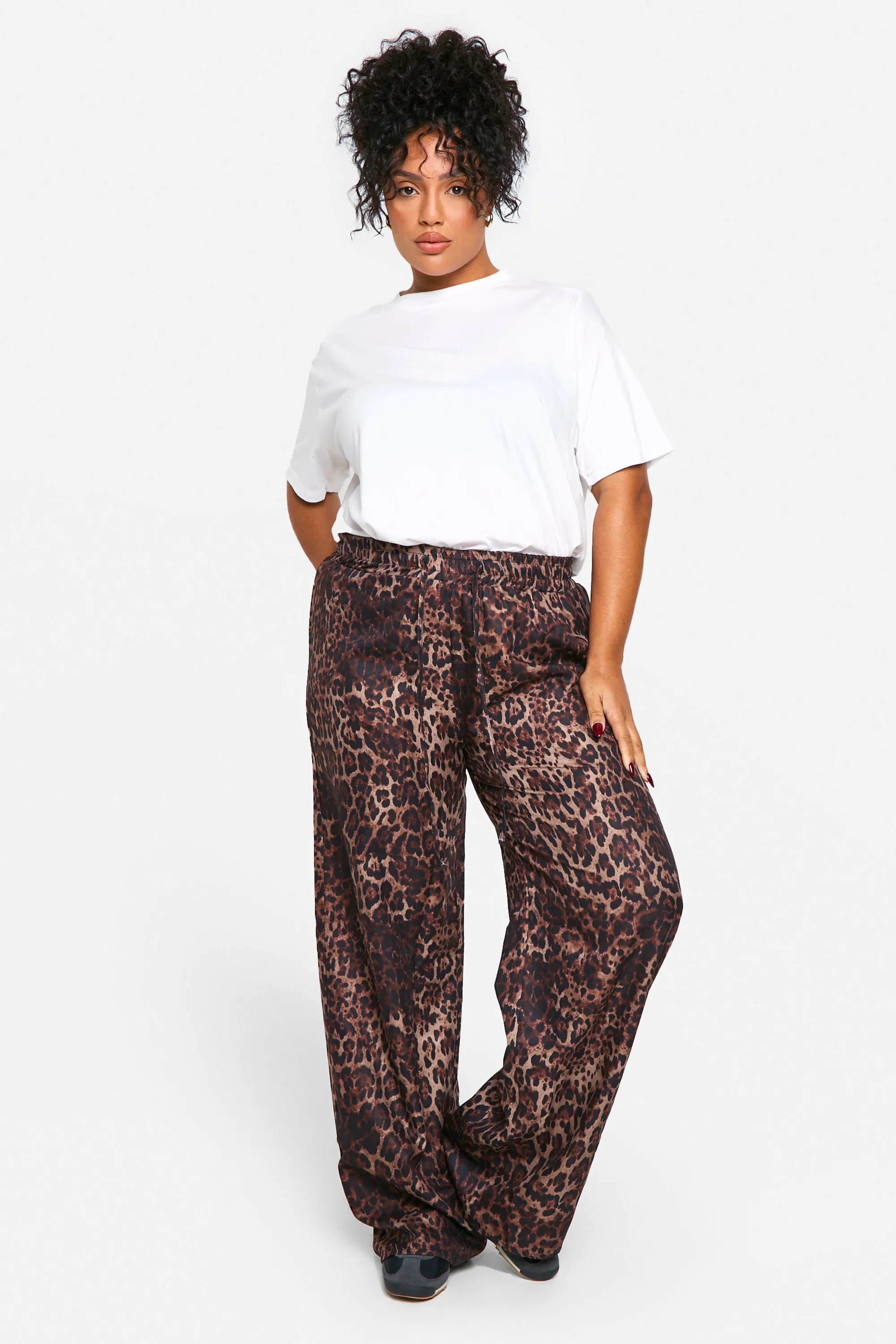 Plus Leopard Print Woven Drawstring Trousers | boohoo (US & Canada)