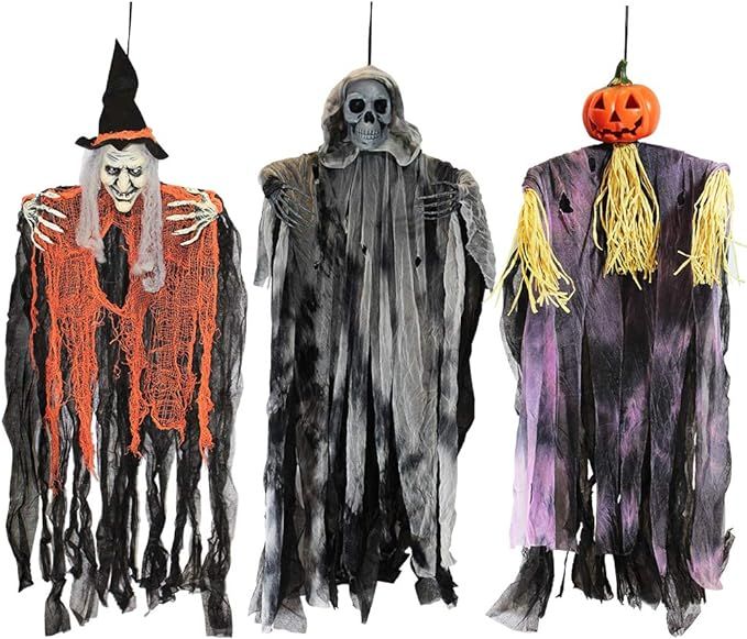 JOYIN 3 Pack 35" Hanging Ghost Halloween Decorations,Grim Reapers Hanging Witch for Halloween Out... | Amazon (US)