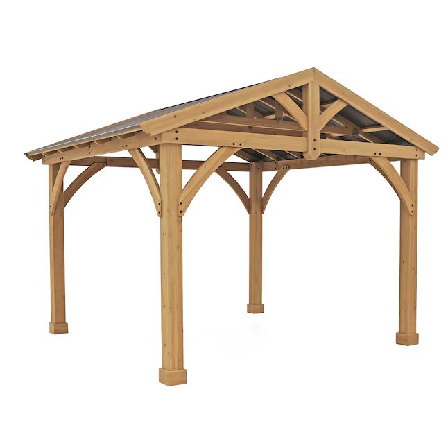 Yardistry 13-ft x 11-ft Rectangle Natural Stain Wood Aluminum Roof Gazebo | Lowe's