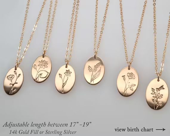 Birth Flower Necklace, Birth Month, Floral Necklace, Flower Necklace, Floral Pendant, Stamped Flo... | Etsy (US)
